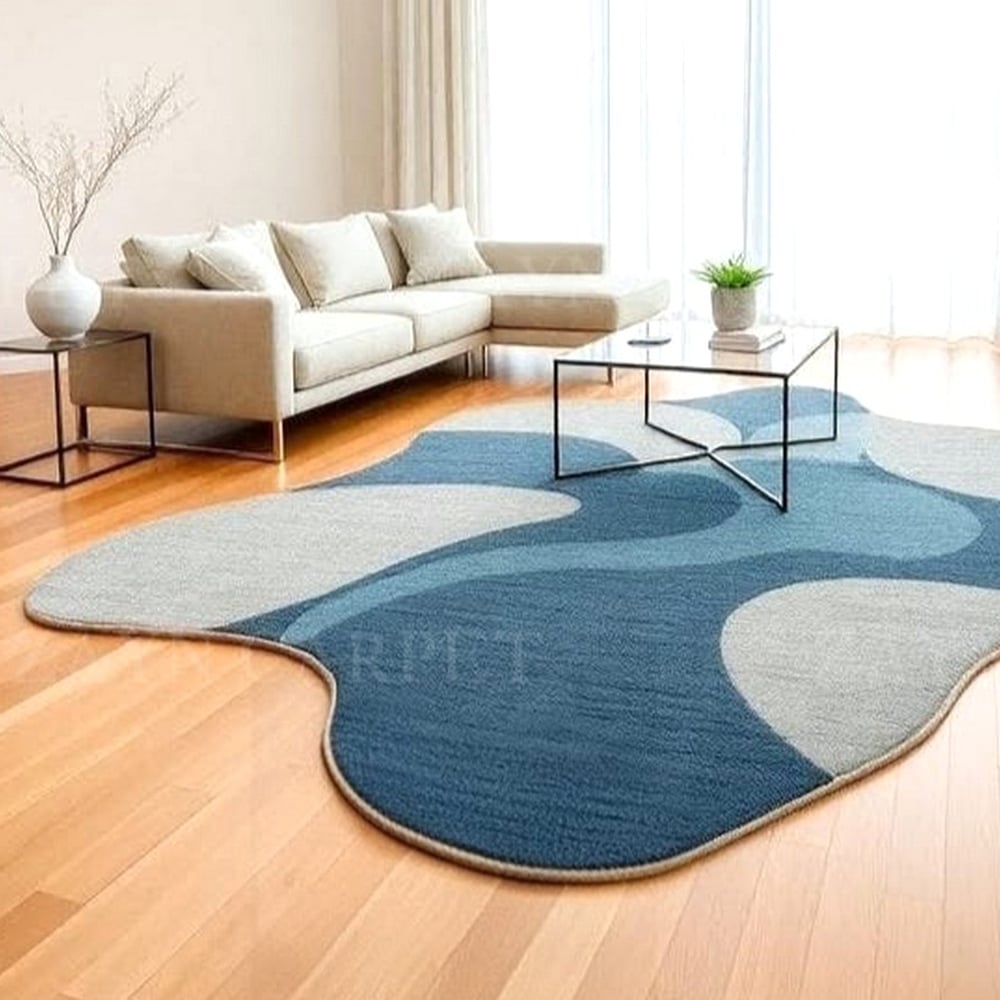 Handcrafted Blue Grey Organic Modern Living Rug